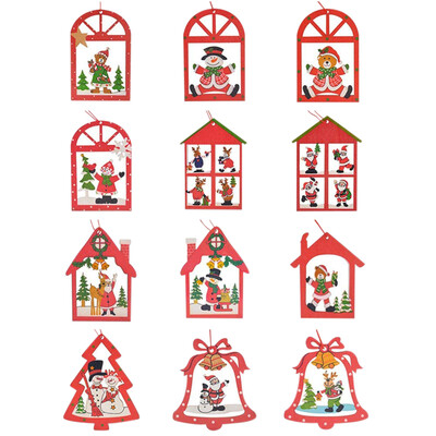 

UpperX Wooden Christmas Decor Snowman Christmas Santa Claus Snowflake Reindeer Christmas Tree Decoration 12 Pieces