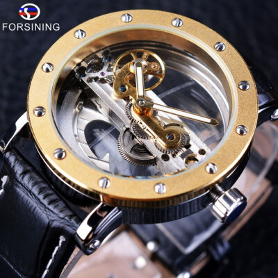 

Forsining Legend Transparent Genuine Brown Leather Belt Fashion Casual Design Men Skeleton Automatic Watch Top Brand Luxury