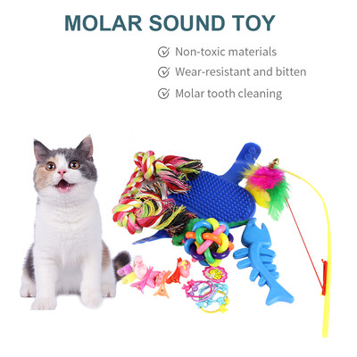 

18pcs Cat Kitten Toys Feather Sound Interactive Teaser Balls&Mint Fish Catnip Toy Set