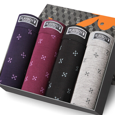 

Playboy PLAYBOY 5265 Men&39s underwear Men&39s flat pants in the waist four pants elastic stretch shorts 4 gift box multi-color