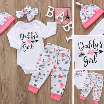 

Newborn Baby Girls Top Romper Pants Hat Headband Sunsuit Outfits Set Clothes