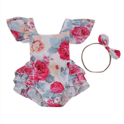 

Newborn Baby Girls Clothes Flower Backless Romper Jumpsuit Bodysuit Sunsuit 0-2T