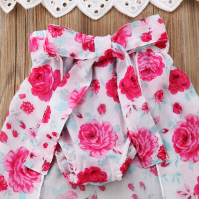 

Adorable Kids Baby Girls Tops Floral Skirt Tail Shorts Headband 4PCS Outfits Set