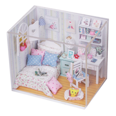 

DIY Wooden Dollhouse Miniature House w LED Light Furniture Kids Handicraft Gift