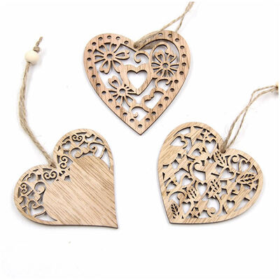 

UpperX 12Pcs 3Styles Hollow Heart Wooden Pendants Ornaments DIY Home WeddingChristmas Party Decor Xmas Tree Ornaments Kids Gift