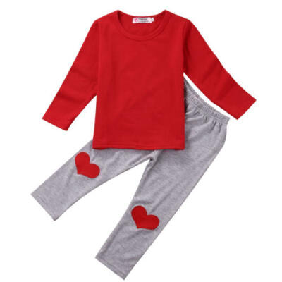 

2pcs Newborn Toddler Kid Baby Boy Sweatshirt Red Plain TopsPants Outfits Sets