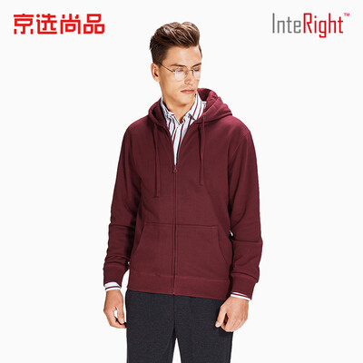 

INTERIGHT sweater mens hooded cardigan terry sweater coat wine red M