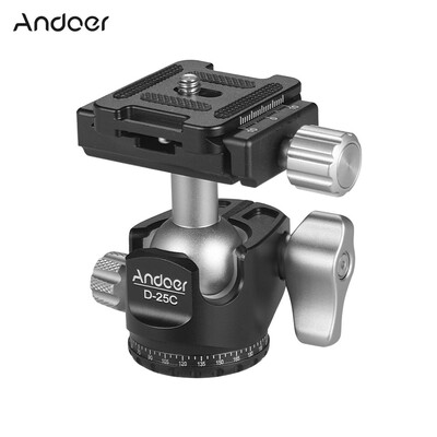 

Andoer D-25C CNC Machining Aluminum Alloy Double Notch Ball Head Mini Ballhead Low Center of Gravity for Manfrotto Tripod Monopod