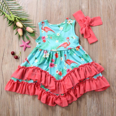 

Princess Baby Kid Girl Flamingo Dress Tulle Party Dress Skirts Outfits Sundress