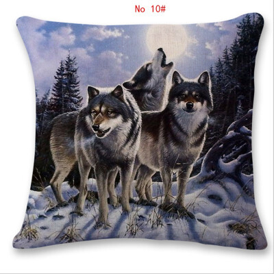 

45cm45cm Animal wolf pattern linen cotton pillow case sofa cushion cover animal design square decorative pillow cover