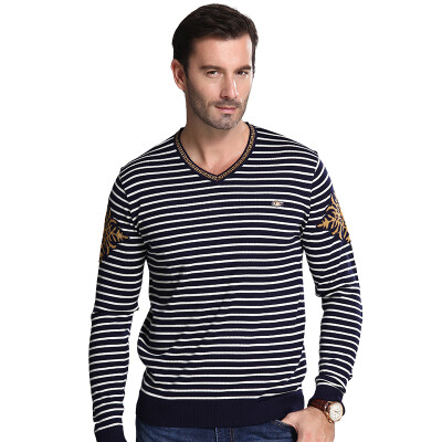 

Paul Lawy (BAOLUOFADI) fashion men's striped V-neck sweater casual jacket men 155301819 treasure blue L