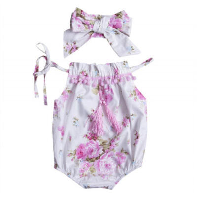 

US Baby Girls Kids Summer Bodysuit Outfit Romper Costume Sunsuit 2Pcs Cute