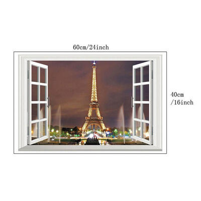 

3D Window Paris Eiffel Tower DIY Wall Sticker Art Vinyl Decal Mural Home Decor