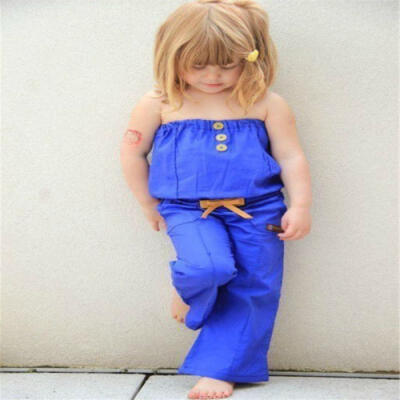 

New Kid Baby Girl Buttons Tube Tops Piece Corset Belt Pants Jumpsuit Outfit 1-5Y