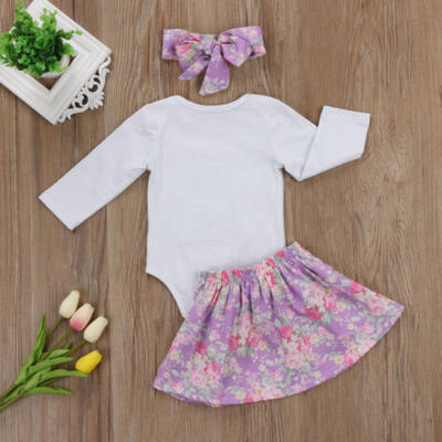 

Infant Baby Girls Floral Tops Romper Dress Tutu Skirts Outfits 3Pcs Set Clothes