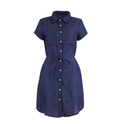 

Women Short Sleeve Denim Jeans Dress Button Pocket Casual Top Shirt Mini Dresses