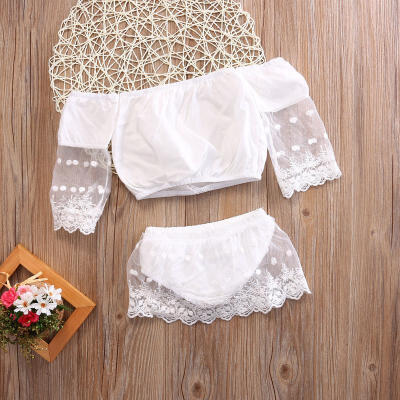 

Newborn Infant Baby Girl Off Shoulder Lace Party Tops Shorts Outfits Set Clothes