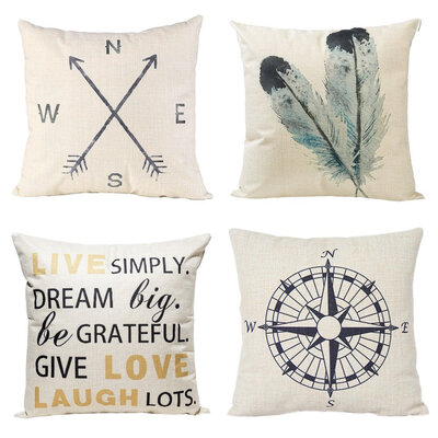 

UpperX Decorative Throw Pillow Covers Set of 4 Cotton Linen Cushion Covers 18 x 18 Inch feather