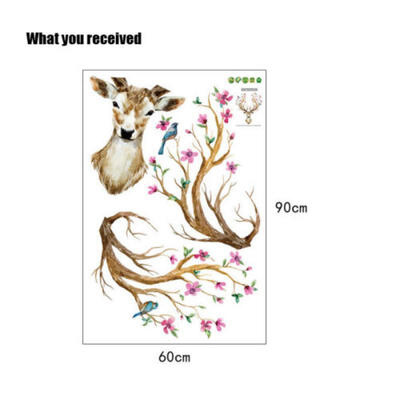 

Deer Head Flowers Birds Wall Sticker Removable PVC Decal Kids Room Decor Mural