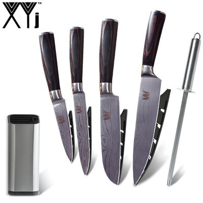 

XYj Stainless Steel KitchenKnife Set Damascus Veins Blade Bend Handle Kitchen Knife Cooking Tools 6PCS