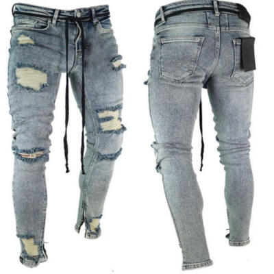 

Mens Ripped Skinny Biker Jeans Destroyed Frayed Slim Fit Denim Long Pants yu