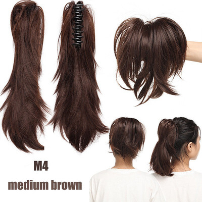 

Messy Bendable Claw on Ponytail Hairpiece Clip in Jaw with 3 Bendable Metals Synthetic Straight Fluffy Hair Extension Updo braids