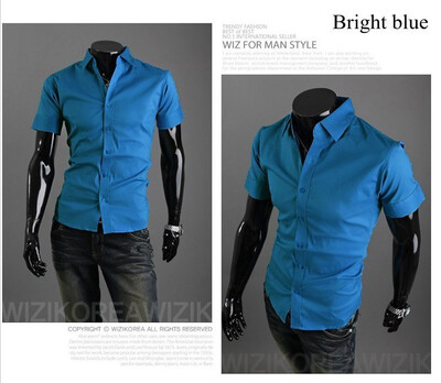 

New 2015 Summer British Shirt Mens Slim Fit Man Short Sleeve Shirts Men's Clothing Slim Casual shirts 17 Coloe 5 Size XXXL