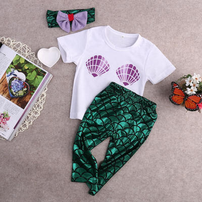 

Kids Baby Girl Clothes Tops T-shirtMermaid Pants Leggings Outfits Set UK Stock