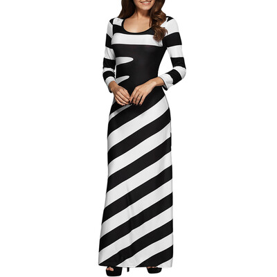 

Maxi Striped Cocktail Party Dress with Sleeves