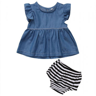 

2pcs Baby Boys Girls Cowboy Shirt Tops Striped Pants Clothes Outfits 0-24M