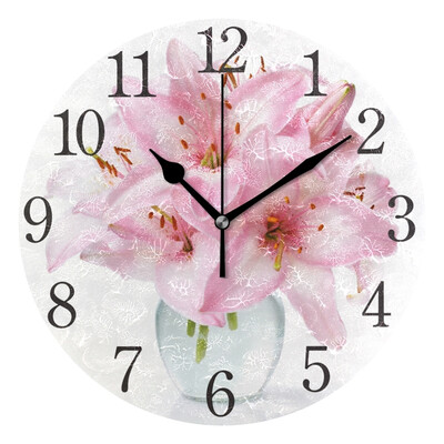 

Wall Clock Arabic Numerals Design Lily Pink Round