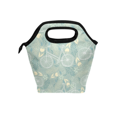 

Lunch Bag White Bicycle Tote Travel Picnic Insulated Handbags Portable Zipper Lunch Bag Box