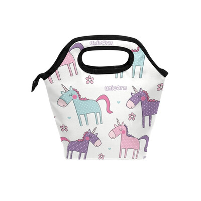 

Dot Unicorn Lunch Bag Tote Travel Picnic Insulated Handbags Portable Zipper Lunch Bag Box