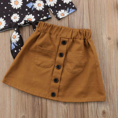 

Toddler Kids Baby Girl Long Sleeve Daisy TopsSuede Skirt Dress Outfits Clothes