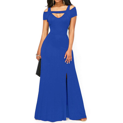 

Womens V Neck Cold Shoulder Maxi Casual Dress