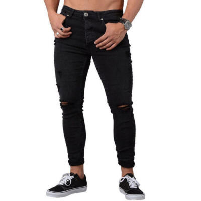 

AU STOCK Mens Slim Skinny Straight Elastic Denim Pants Destroyed Ripped Jeans