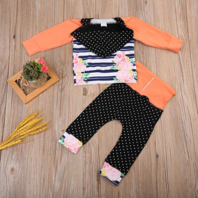 

Newborn Kids Baby Girls Hooded Tops Pants Leggings Striped Outfit Floral Clothes