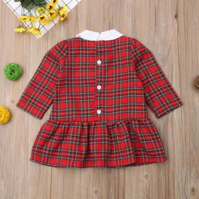 

Toddler Kids Baby Girl Long Sleeve Christmas Plaid Ruffle Party Dress Clothes