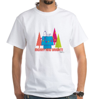 

CafePress - Snoopy Merry&Bright White T-Shirt - 100 Cotton T-Shirt White