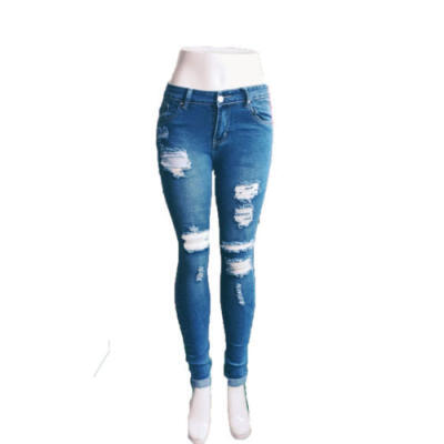 

Womens High Waist Skinny Pencil Pants Ripped Jeans Slim Stretch Trousers S-XL