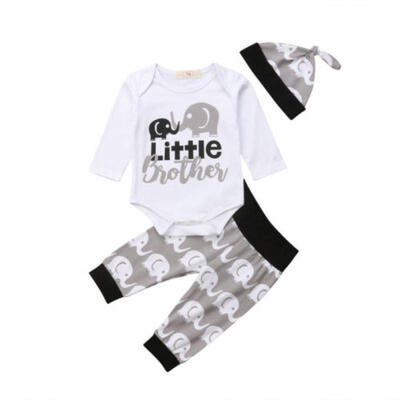 

AU Newborn Baby Boy Little Brother Tops Romper Elephant Pants Hat Outfit Clothes