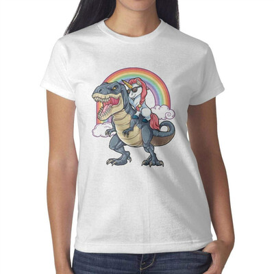 

Cool Unicorn Riding Dinosaur T-Rex Girls White T-Shirt Cotton Interesting T-Shirts