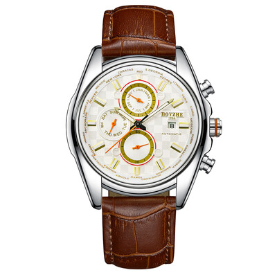 

BOYZHE WL018-P Watch Brand Luminous Waterproof Business Full-automatic Mechanical Men Leather Wrist Watch with Gift Box
