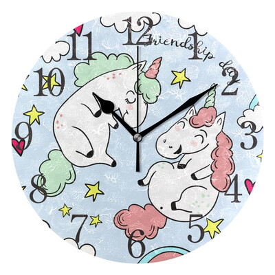 

Wall Clock Happy Unicorn Round Wall Clock Arabic Numerals Design