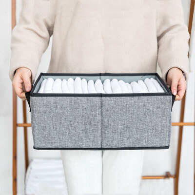 

Bunana Bunana cotton underwear storage box foldable bra finishing box simple plain breathable clothes storage box wardrobe storage box dark gray
