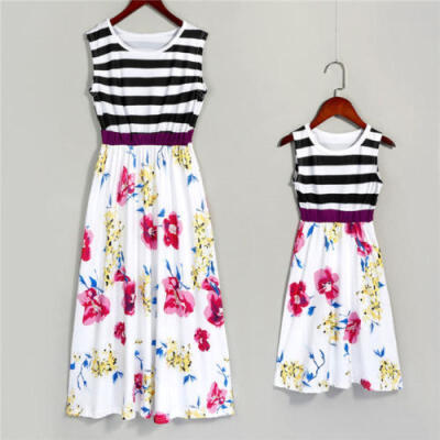 

Mother Daughter Matching KIDS Dress Women Girl Long Dress Floral Family Clothes