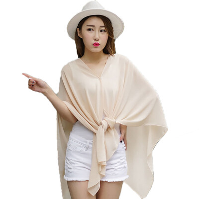 

(MSEK) WSJ161685 Женский шарф Pearl Button Beach Beach Scarf Chiffon Beige