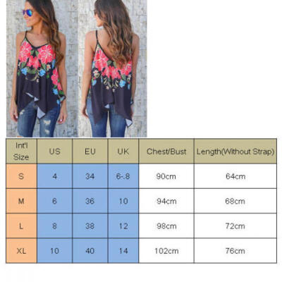 

UK Seller Women Lady Spaghetti Straps Tank Tops Floral Asymmetrical Hem Cami Top