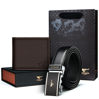 

Seven Wolves Belt Men&39s Head Cowhide Short Wallet Auto Buckle Men&39s Belt Gift Box Set L7302