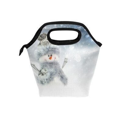 

Insulated Lunch Tote Bag Scarf Snowman Travel Picnic Lunch Handbags Portable Zipper Lunch Bag Box